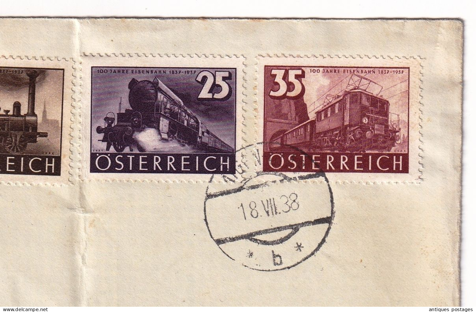 Lettre Österreich Austria 100 Jahre österreichische Eisenbahn 1937 + Deutsches Reich 10 April 1938 6 Reichpfenning - Briefe U. Dokumente