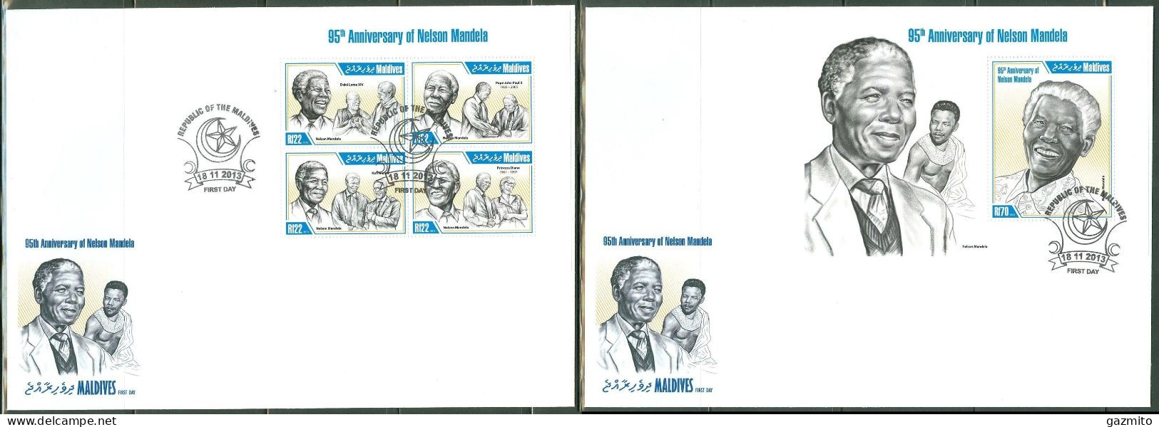 Maldives 2013, Mandela, 4val In BF +BF In FDC - Maldives (1965-...)