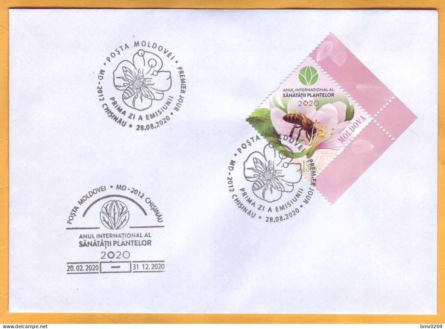 2020 Moldova Moldavie Private FDC UNO: 2020 - International Year Of Plant Health, Insectes , Flowers , Bees - Moldavie