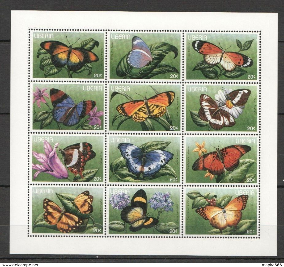 B1507 Liberia Flora & Fauna Butterflies Insects 1Sh Mnh Stamps - Butterflies