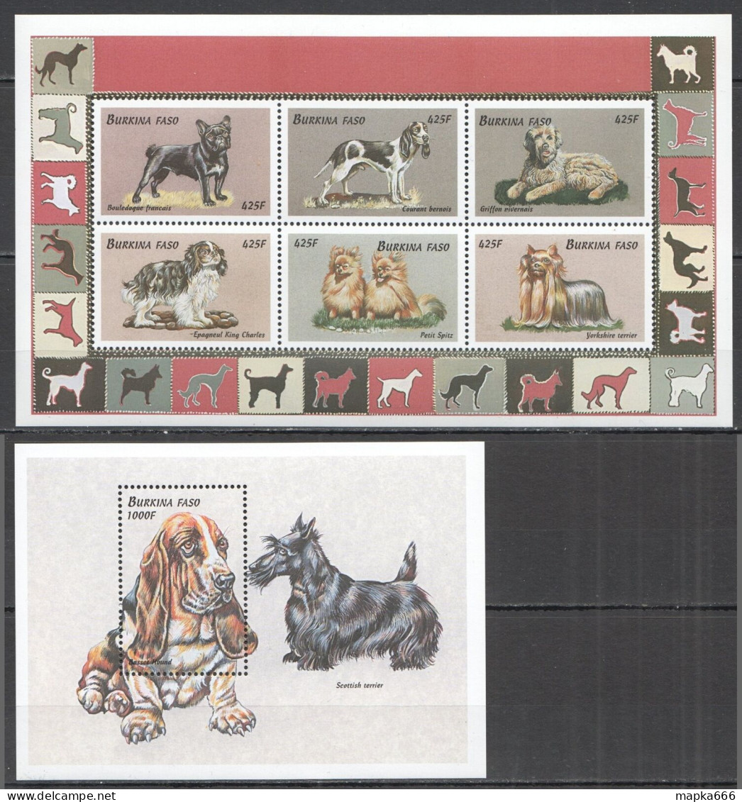 B1558 1999 Burkina Faso Dogs Fauna #1687-92+Bl196 Michel 19,5 Euro Mnh - Perros