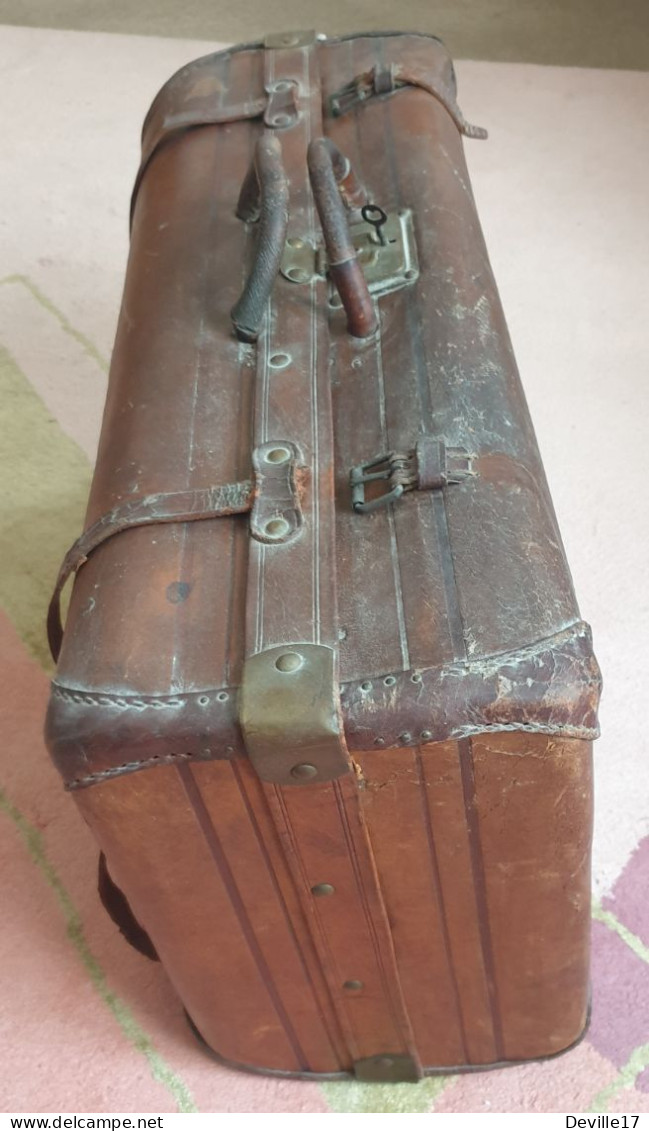 VALISE FRANCAISE ANCIENNE EN CUIR FIN XIX EME SERRURE "D.Jne" BREVETE SGDG