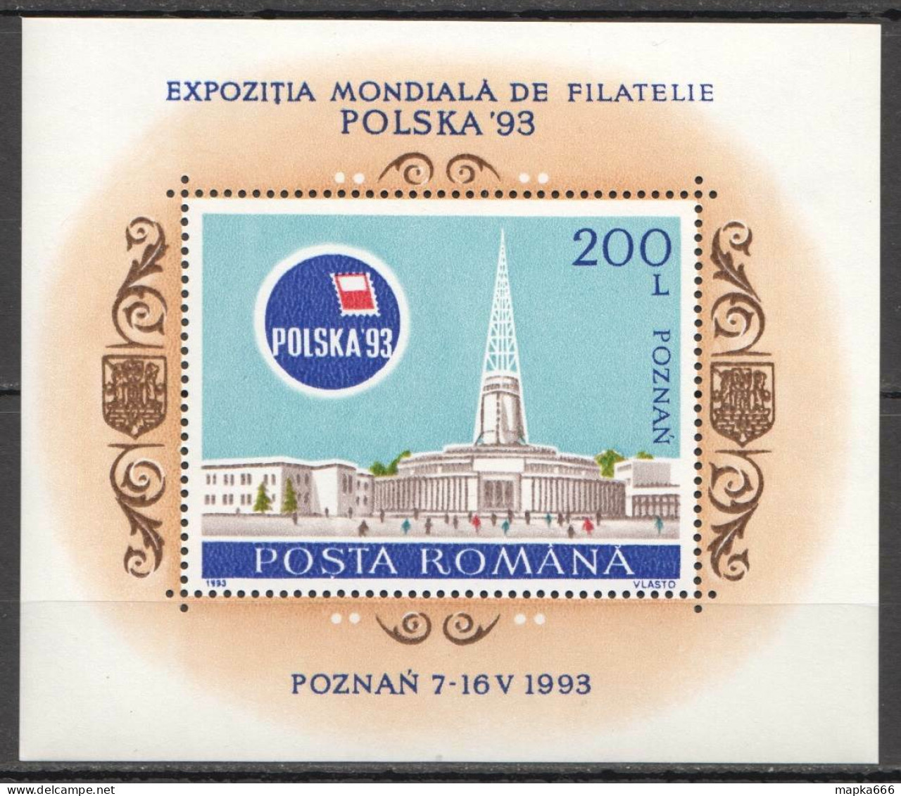 Rm327 1993 Romania Architecture Philatelic Expo Poland Bl281 Mnh - Sonstige & Ohne Zuordnung