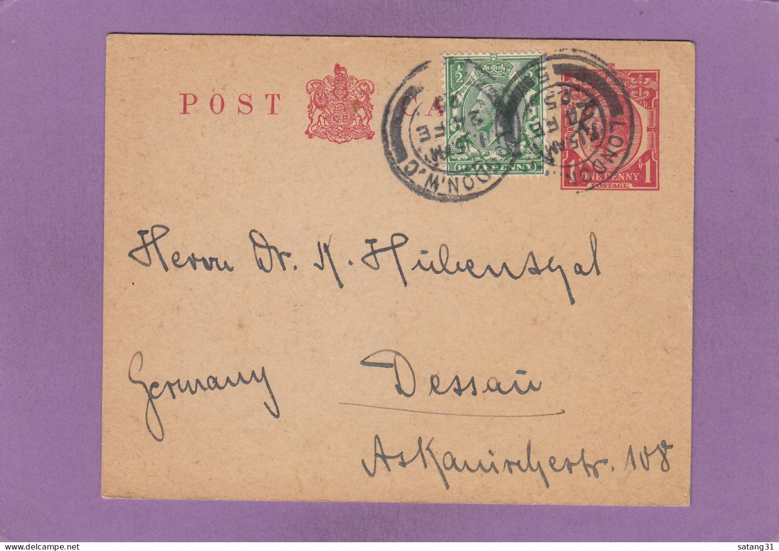 ENTIER POSTAL AVEC AFFRANCHISSEMENT COMPLEMENTAIRE  DE LONDRES POUR DESSAU,ALLEMAGNE,1925. - Stamped Stationery, Airletters & Aerogrammes