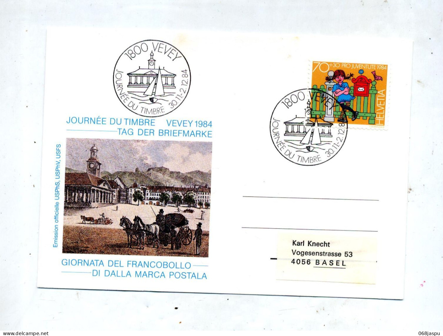 Carte Cachet Vevey Journee Du Timbre 1984 - Marcophilie