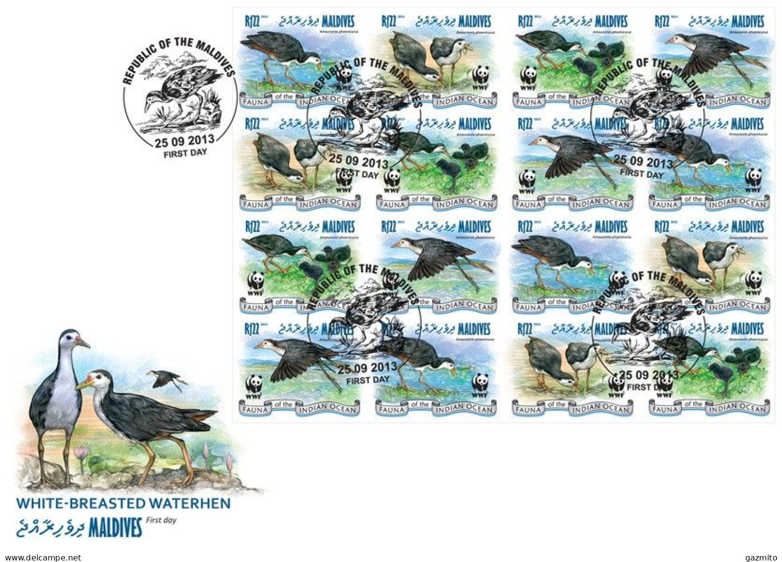 Maldives 2013, Animals, WWF, Birds, 16val In BF IMPERFORATED In FDC - FDC