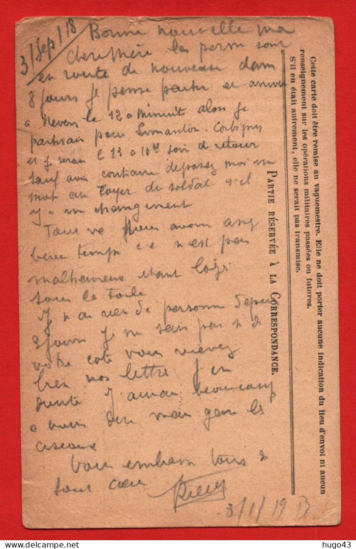 CARTE CORRESPONDANCE DES ARMEES DE LA REPUBLIQUE - CACHET TRESOR ET POSTES EN 1918 - LERGERS PLIS - Covers & Documents