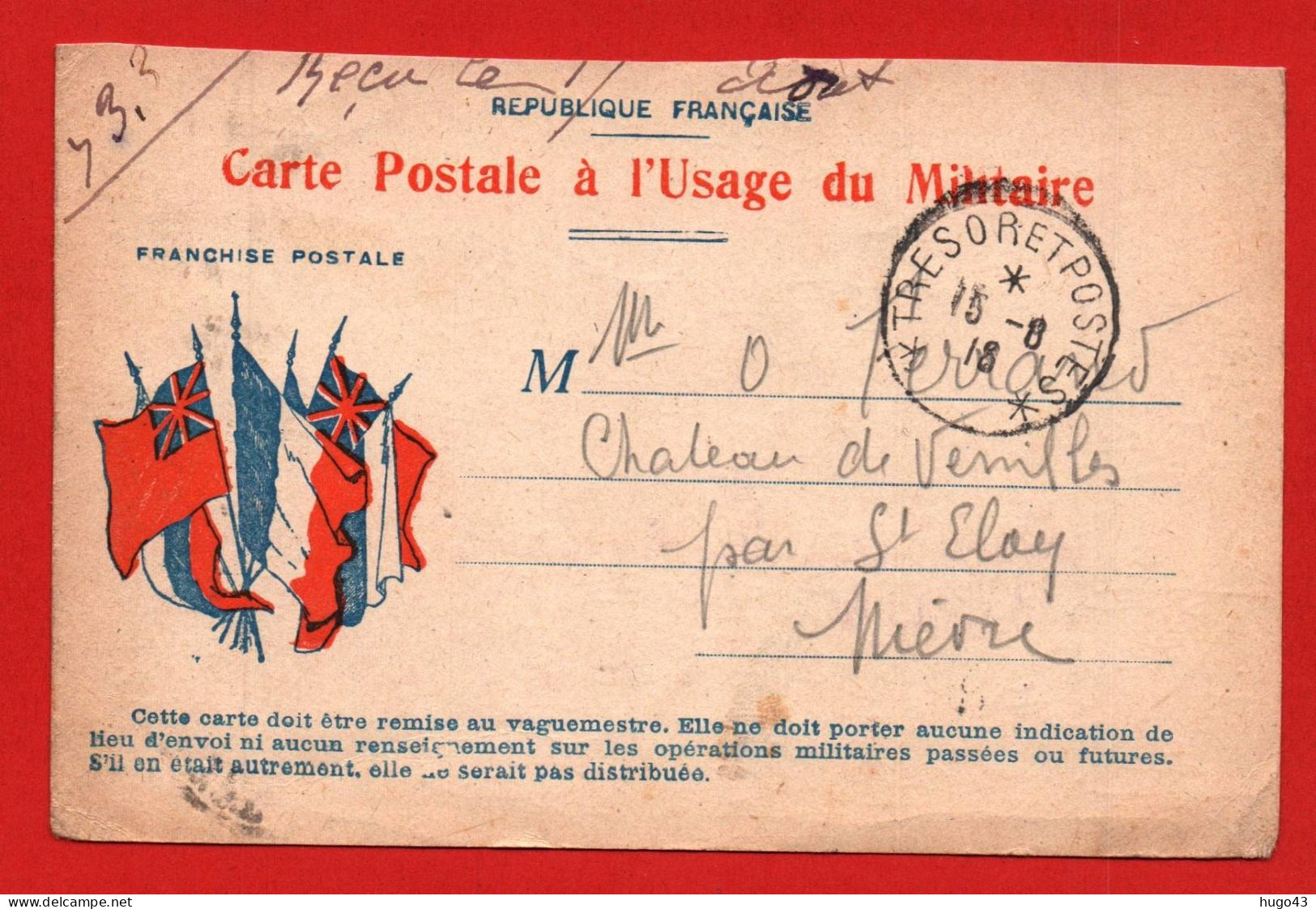 CARTE POSTALE A USAGE DU MILITAIRE LE 15/08/18 - TRESOR ET POSTES - Cartas & Documentos