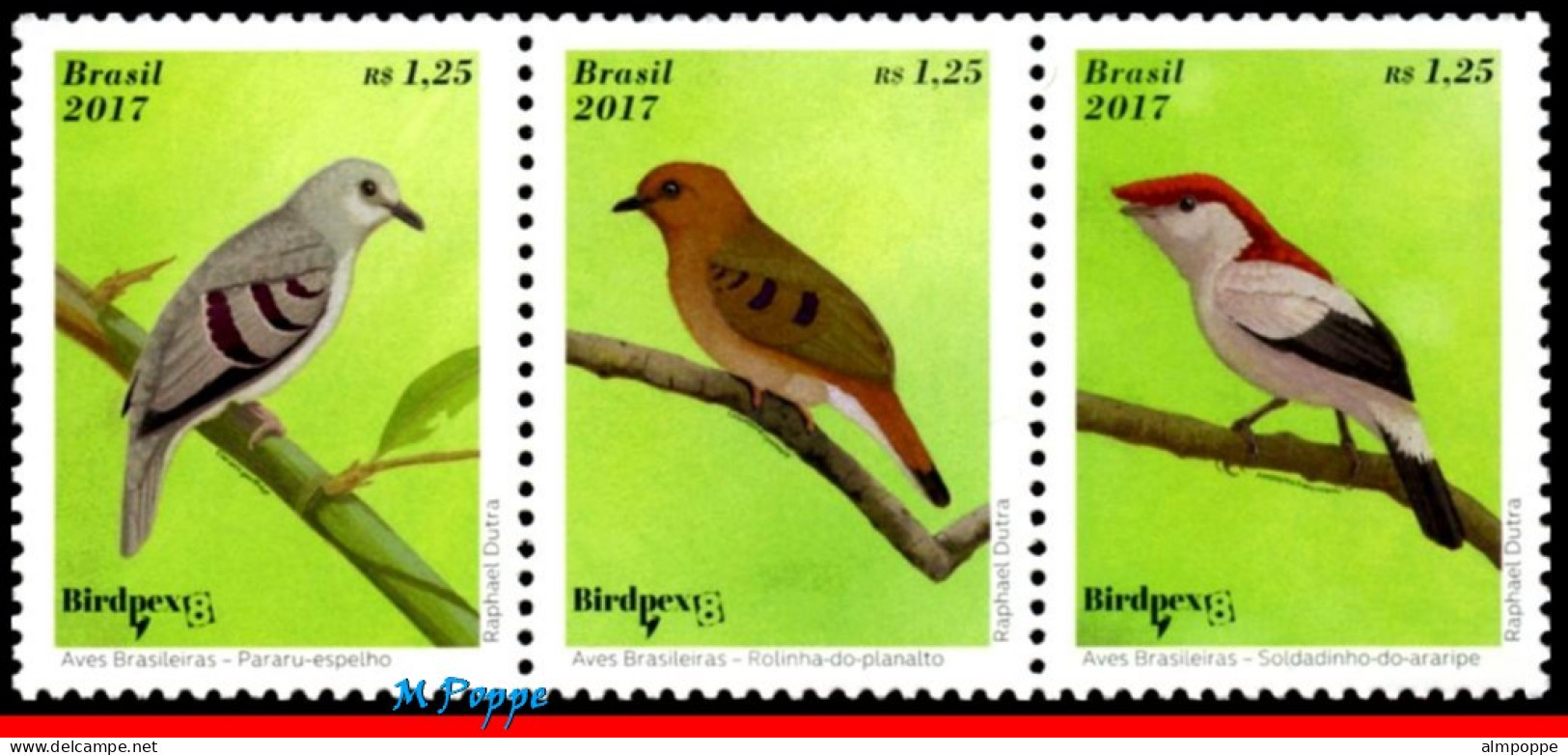 Ref. BR-V2017-04-4 BRAZIL 2017 - BRAZILIAN BIRDS,BIRDPEX 8, ENDANGERED, SHEET MNH, BIRDS 15V - Hojas Bloque