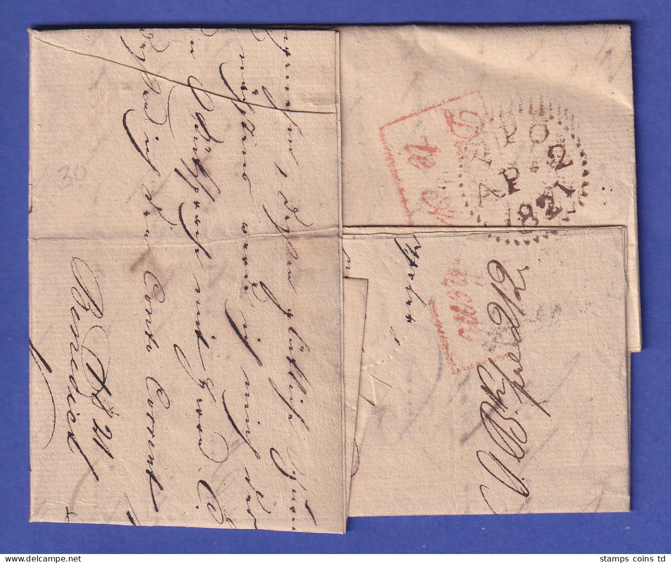 Bayern Vorphila-Brief Mit Rayon-O R.3.NÜRNBERG Nach London 1821 - Autres & Non Classés