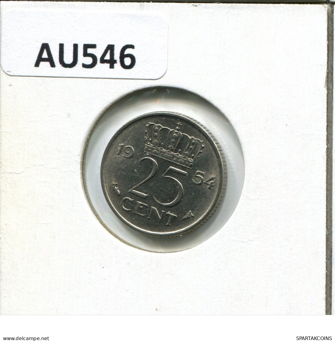 25 CENTS 1954 NEERLANDÉS NETHERLANDS Moneda #AU546.E.A - 1948-1980 : Juliana