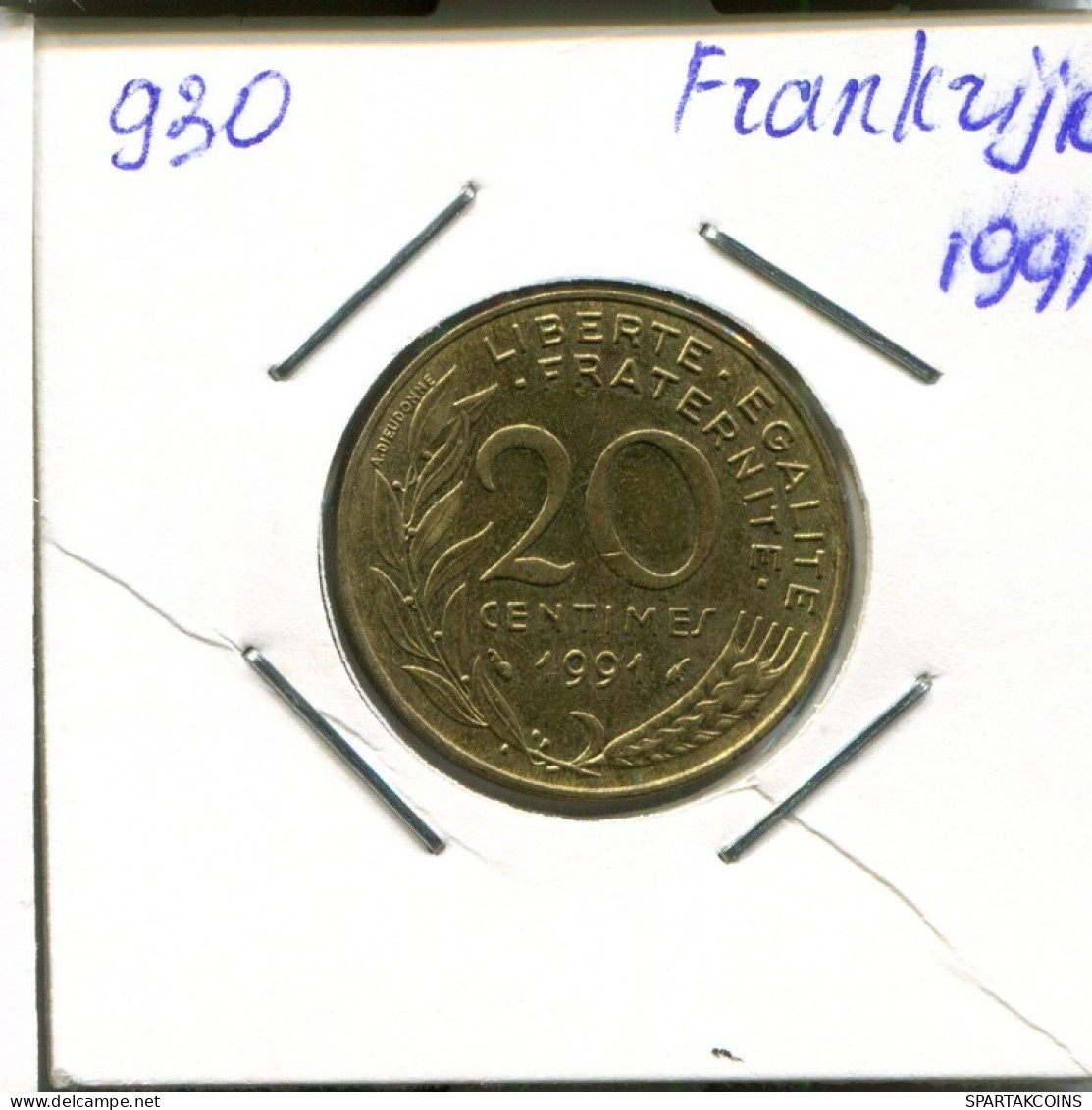 20 CENTIMES 1991 FRANCIA FRANCE Moneda #AN194.E.A - 20 Centimes