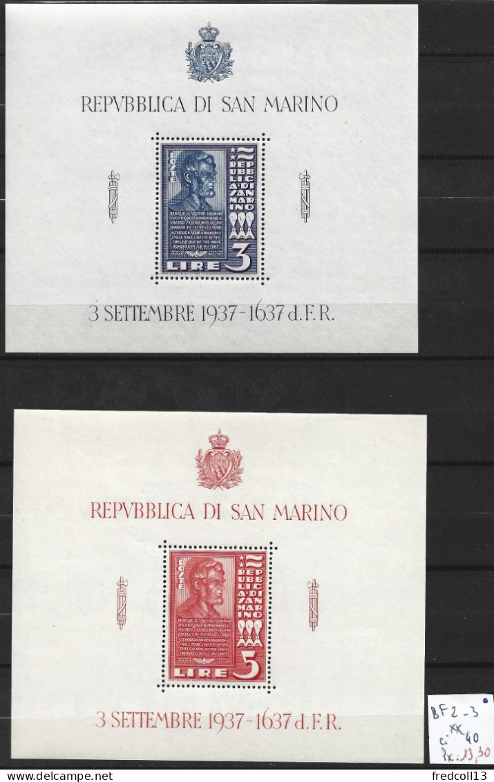 SAINT-MARIN BF 2-3 ** Côte 40 € - Blocks & Sheetlets