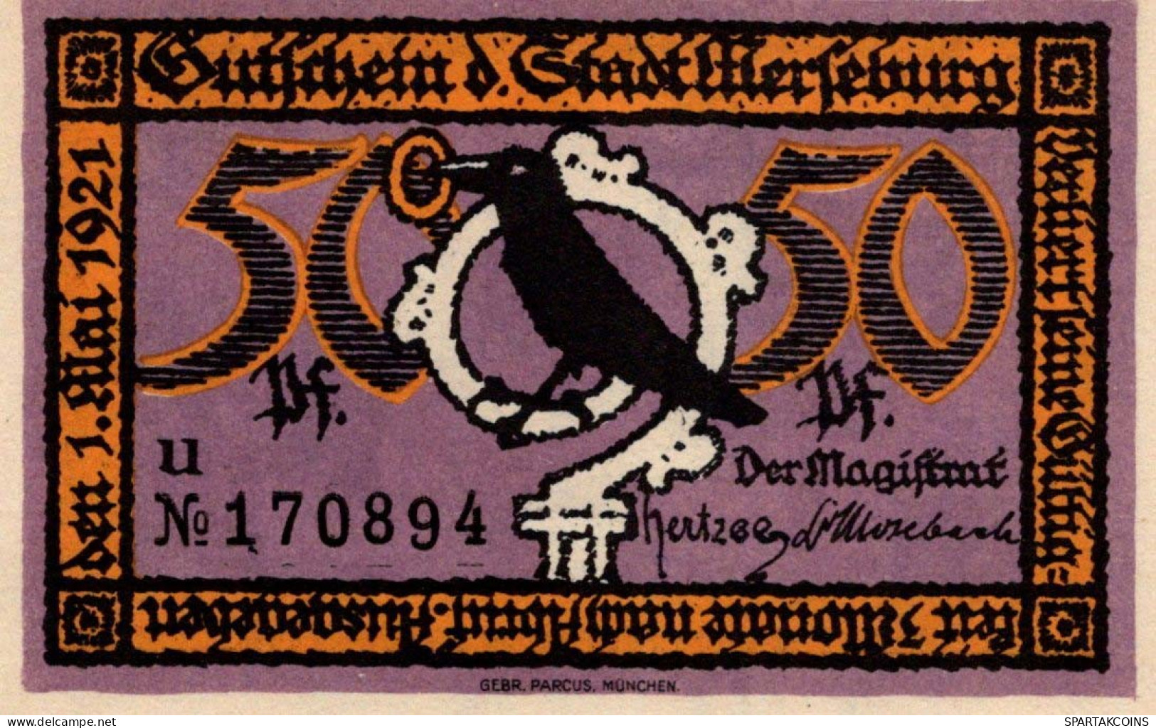 50 PFENNIG 1921 Stadt MERSEBURG Saxony DEUTSCHLAND Notgeld Banknote #PF875 - [11] Lokale Uitgaven