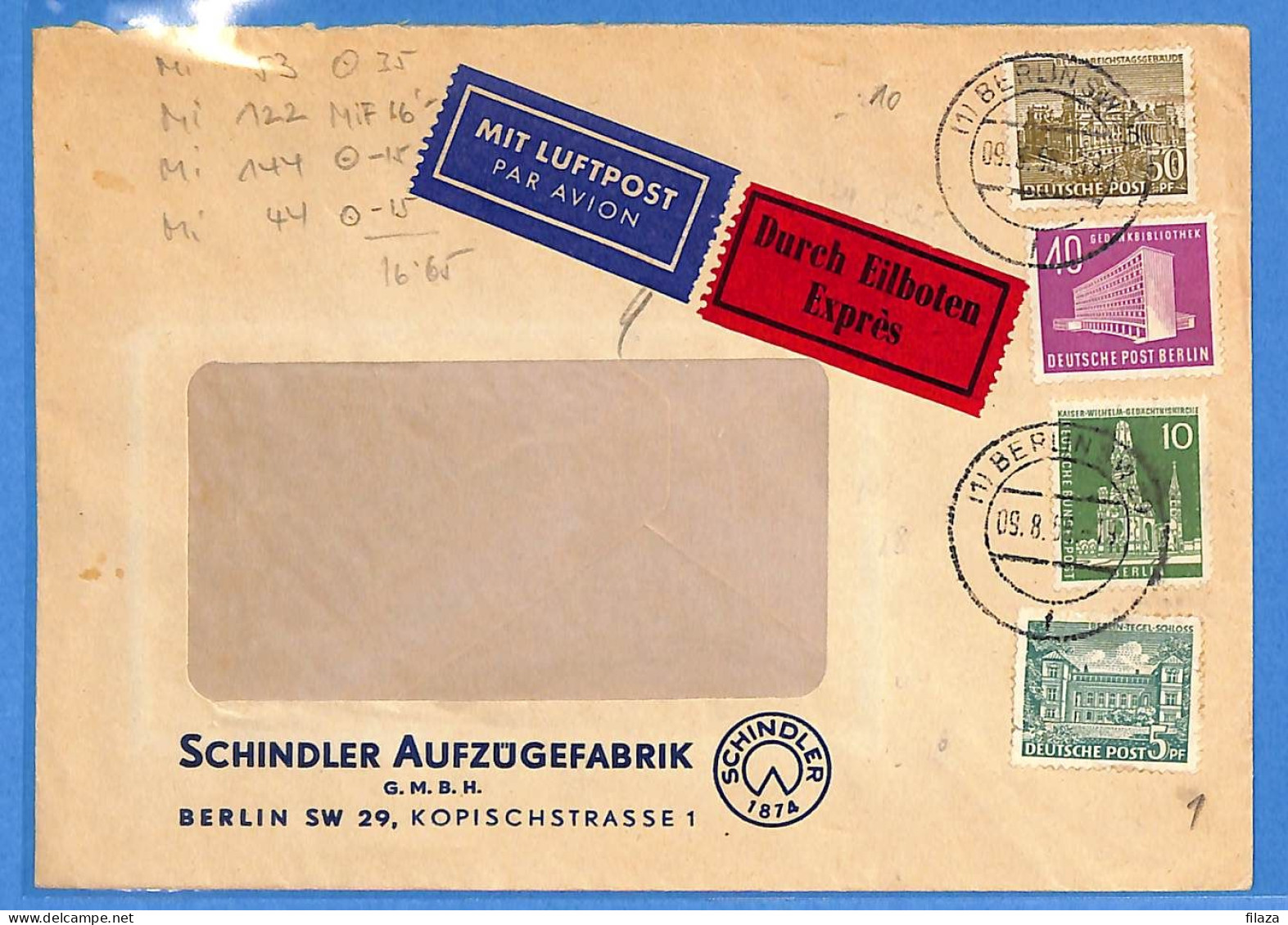 Berlin West 1956 - Lettre Durch Eilboten Par Avion De Berlin - G32997 - Lettres & Documents