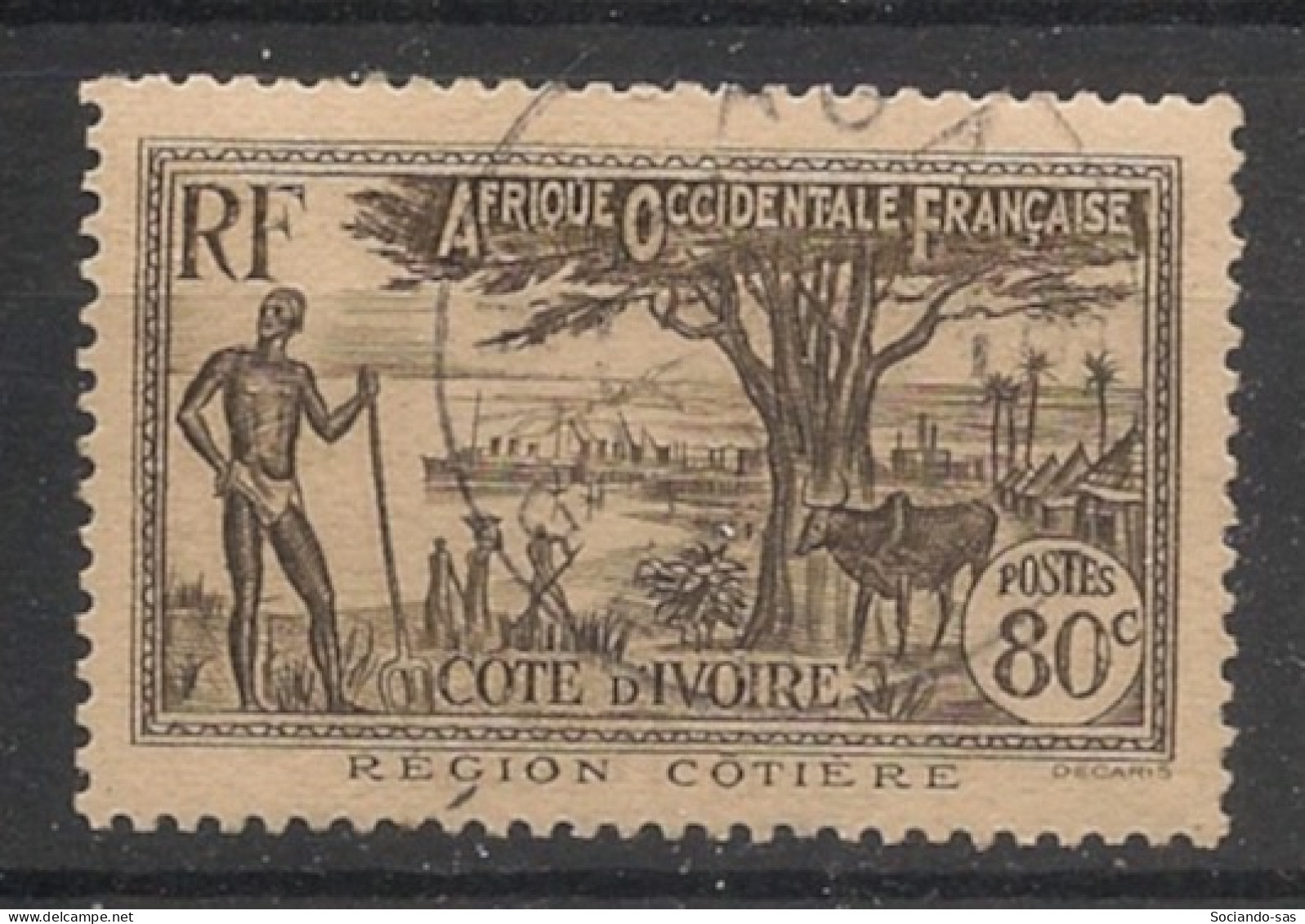 COTE D'IVOIRE - 1936-38 - N°YT. 122A - Mosquée 80c Gris-brun - Oblitéré / Used - Gebraucht