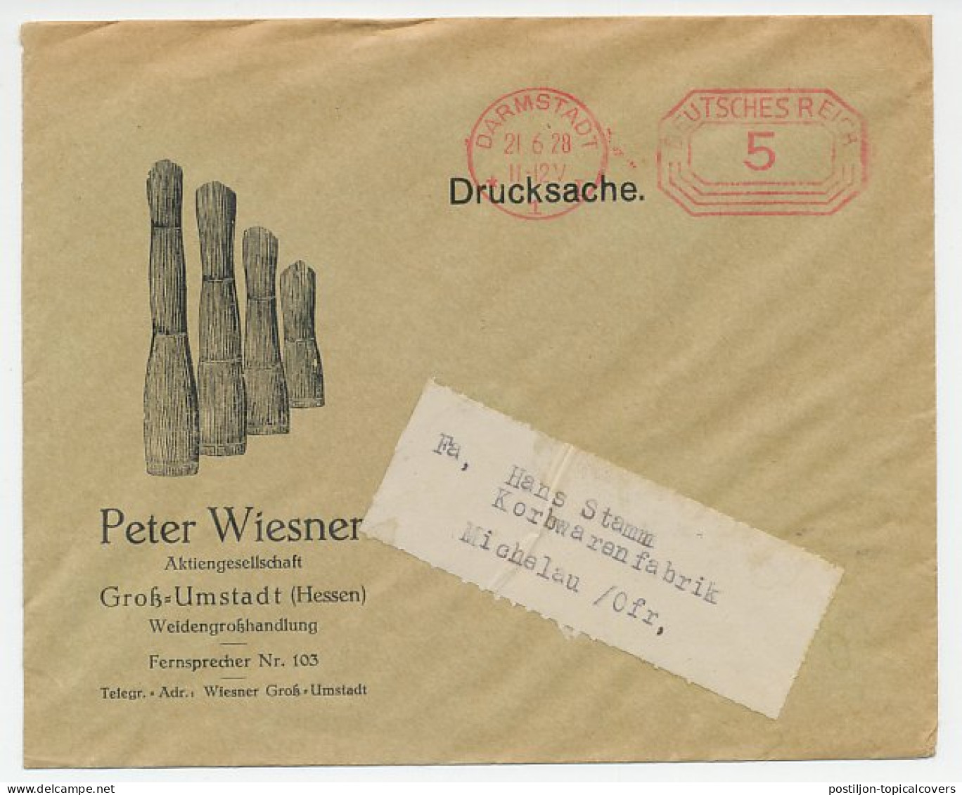 Illustrated Meter Cover Deutsches Reich / Germany 1928 Cane - Reed - Bomen