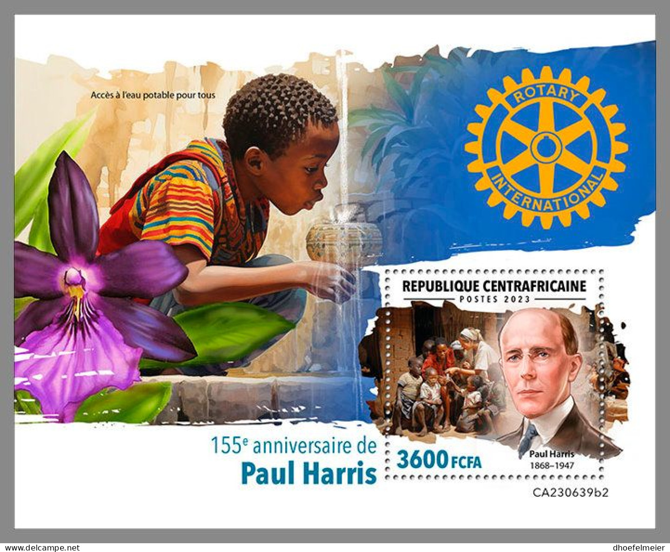 CENTRAL AFRICAN 2023 MNH Paul Harris Rotary Club S/S II – IMPERFORATED – DHQ2419 - Rotary, Lions Club