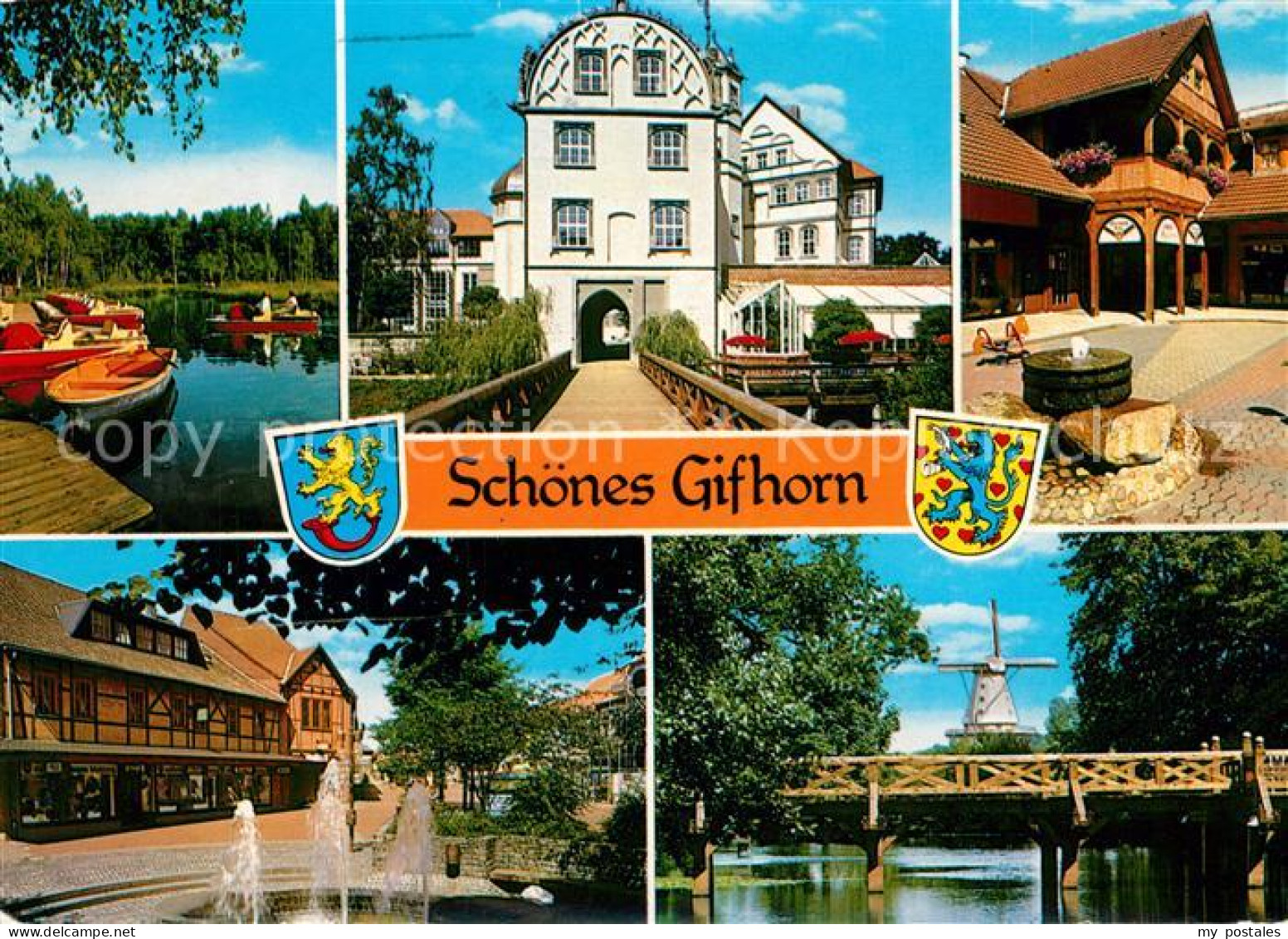 73215382 Gifhorn Heidesee Schloss Marktplatz Brunnen Holzbruecke Windmuehle Wapp - Gifhorn