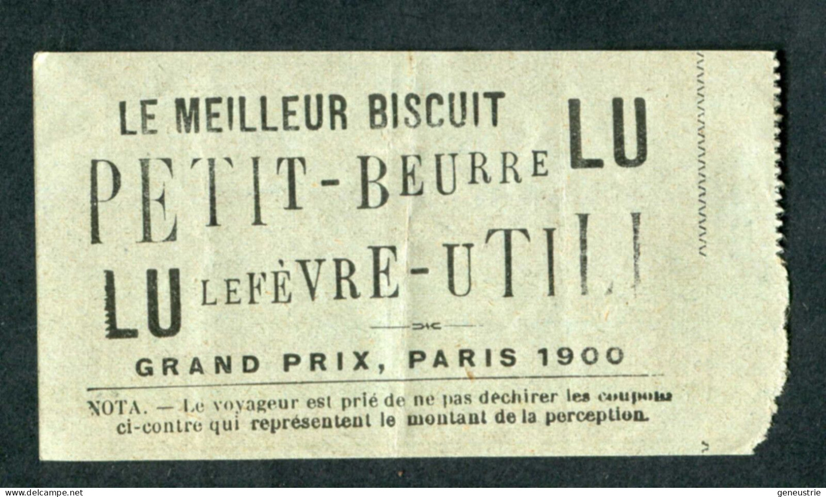 Ticket Tramway Alger Vers 1900 "Chemin De Fer Sur Route D'Algerie" Billet Chemin De Fer - Pub Petit-Beurre LU - World