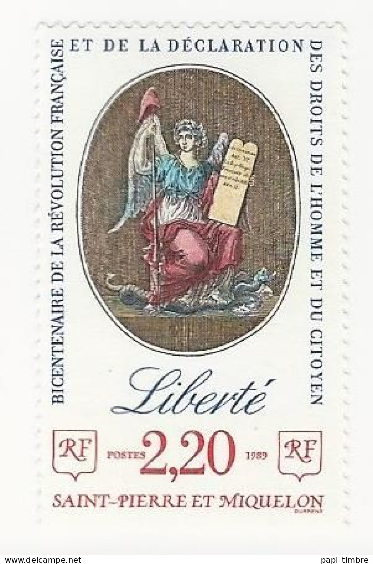 SPM-1989-Bicentenaire De La Révolution Française-La Liberté - N° 499 ** - Unused Stamps