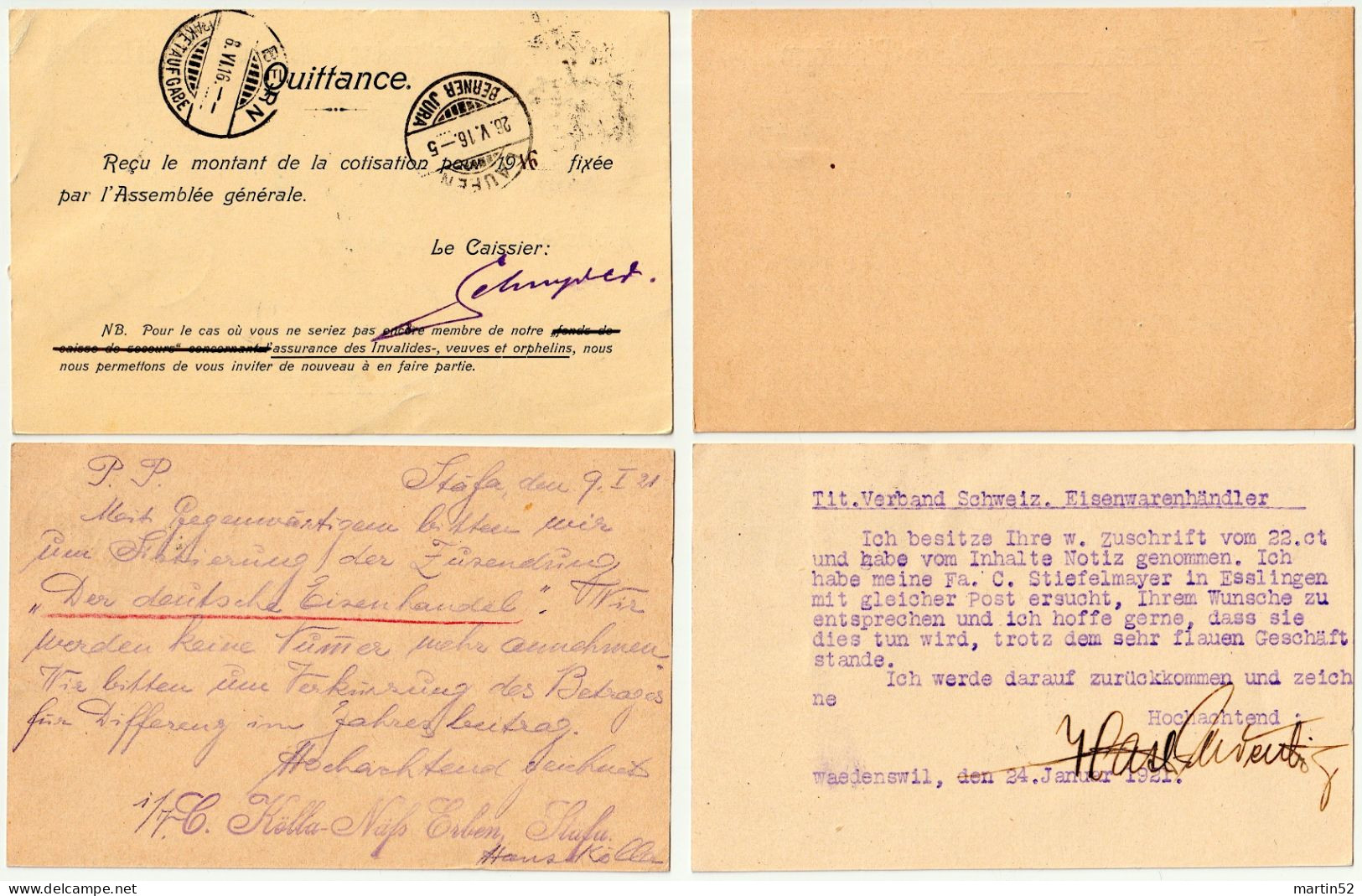 Schweiz Suisse 1909/1921: Postkarte Carte Postale & UPU - 4 Karten Mit ⊙ Jeu De 4 Entiers ⊙ / Set Of 4 Cards Used - Covers & Documents