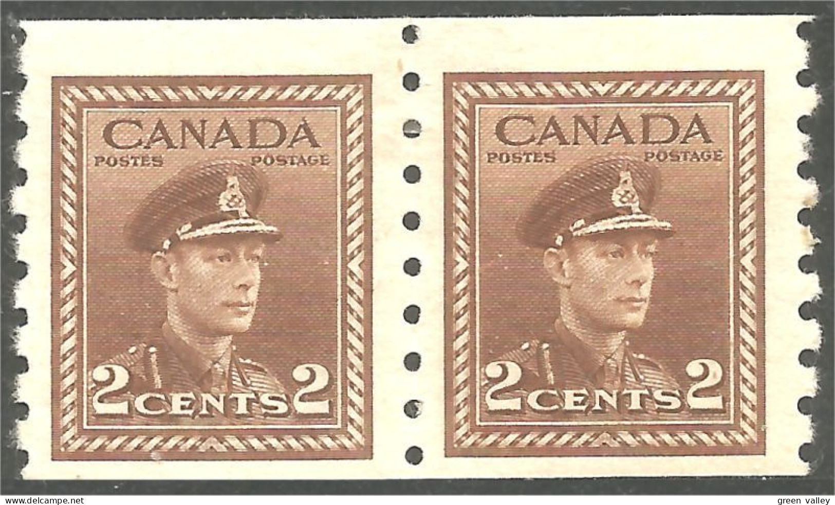 951 Canada 1942 #264 Roi King George VI 2c Brown Brun War Issue Roulette Coil PAIR MH * Neuf (453) - Unused Stamps