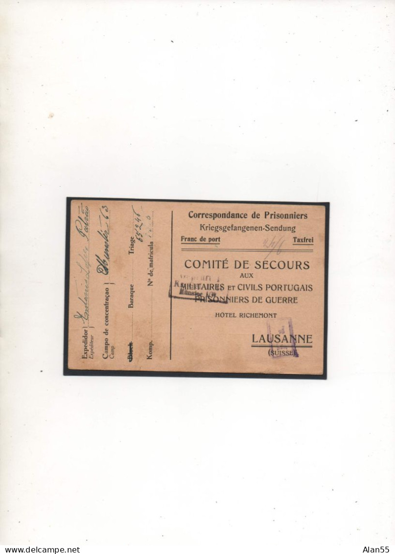 ALLEMAGNE,1918,PRISONNIER DE GUERRE PORTUGAIS, MUNSTER,  2 CENSURES - Courriers De Prisonniers