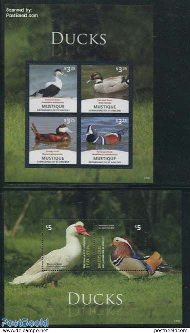 Saint Vincent & The Grenadines 2014 Mustique, Ducks 2 S/s, Mint NH, Nature - Birds - Ducks - St.Vincent Und Die Grenadinen