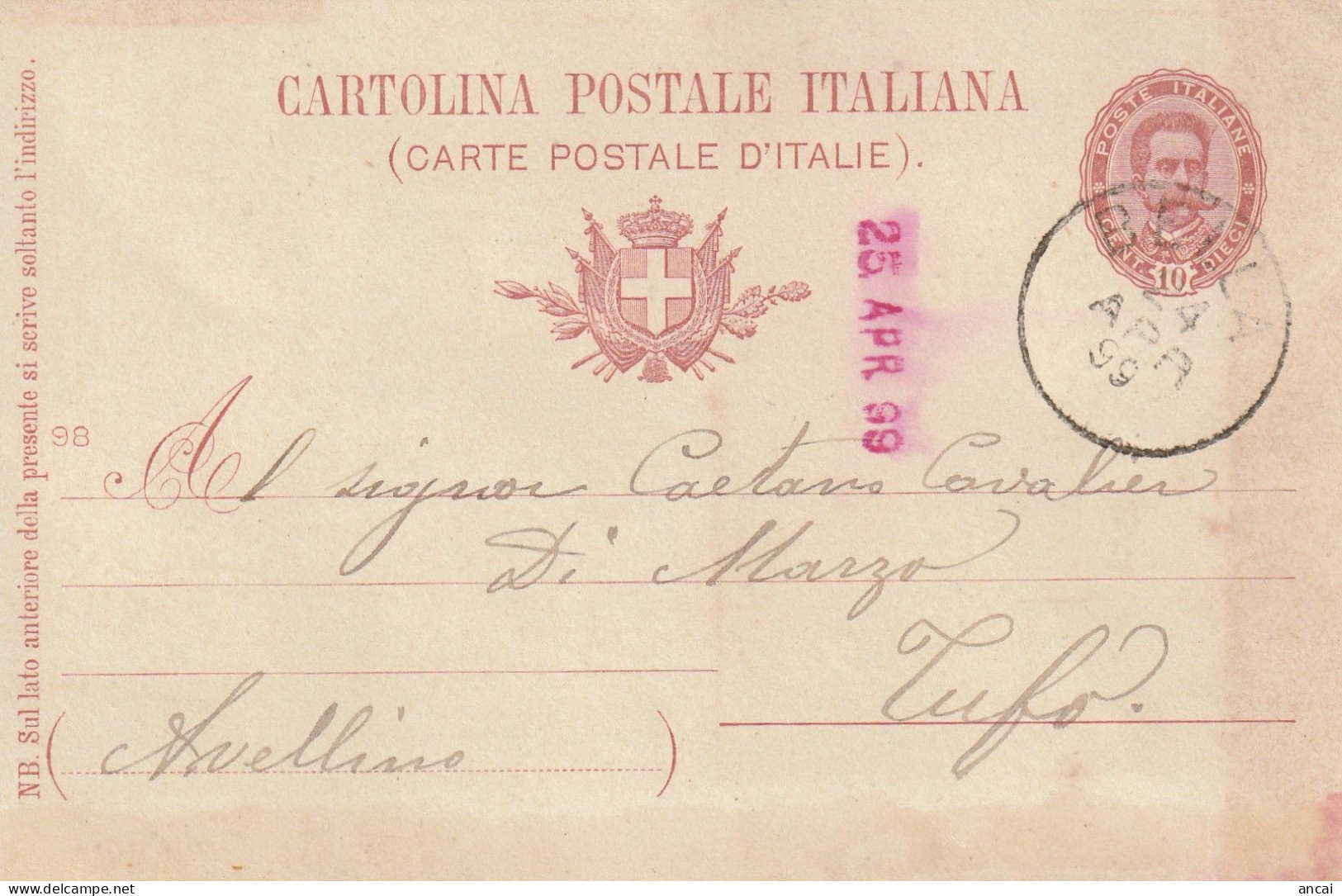 Italy. A212. BELLA.  1899. Annullo Grande Cerchio BELLA, Su Cartolina Postale Commerciale - Marcophilia