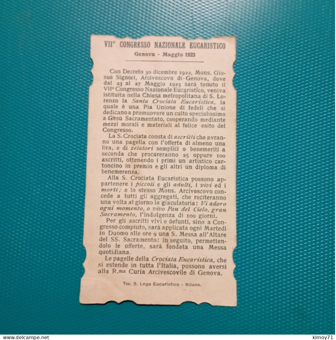 Santino VII° Congresso Nazionale Eucaristico (Genova - Maggio 1923) - Omaggio A Gesù Sacramento. - Religion &  Esoterik