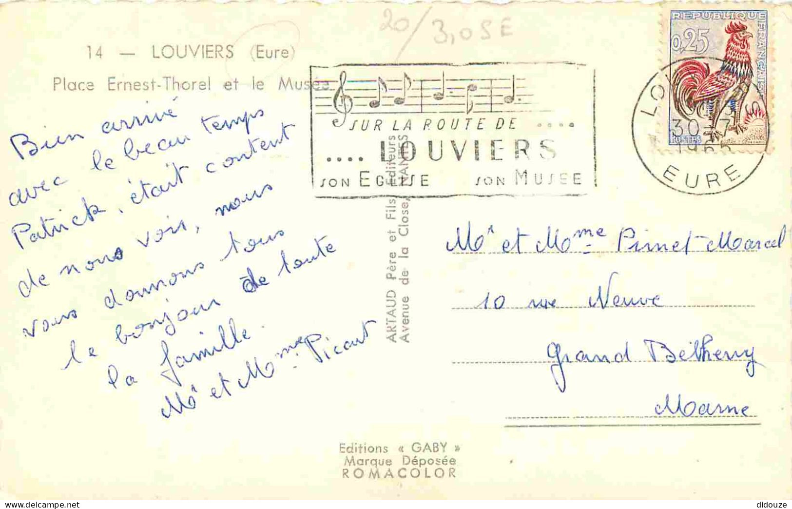 27 - Louviers - Place Ernest-Thorel Et Le Musée - Carte Dentelée - CPSM Format CPA - Flamme Postale - Voir Scans Recto-V - Louviers