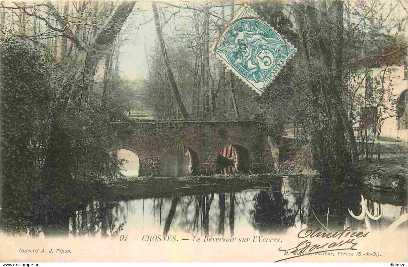 91 - Crosnes - Le Déversoir Sur L'Yerres - Colorisée - Précurseur - CPA - Oblitération Ronde De 1904 - Voir Scans Recto- - Crosnes (Crosne)