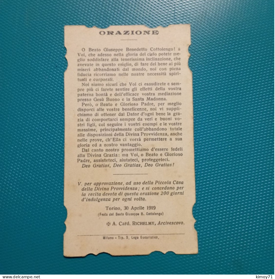 Santino Beato Giuseppe Benedetto Cottolengo Fondatore Della Piccola Casa Della Divina Provvidenza In Torino. 1919 - Religion &  Esoterik