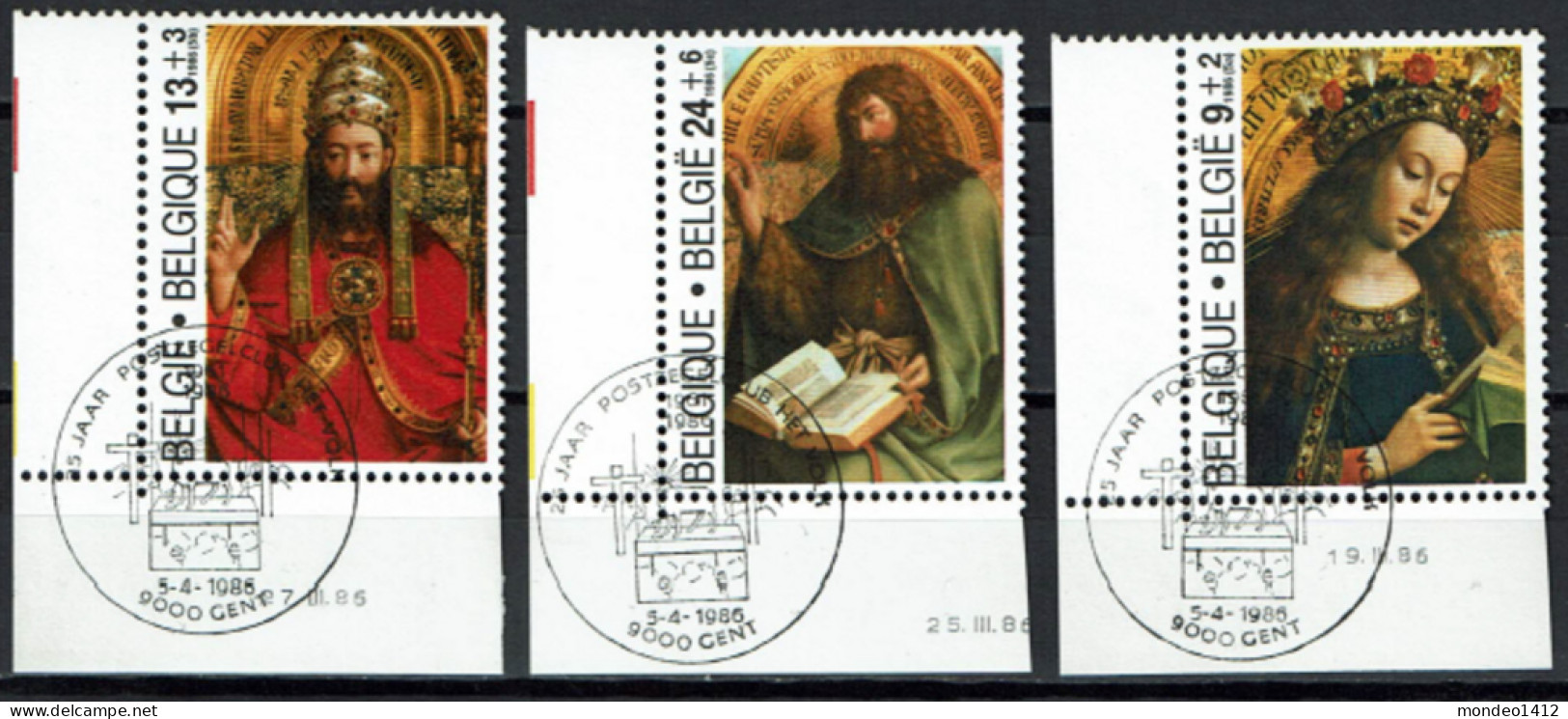 België 1986 OBP 2205/2207 - Y&T 2206/08 - Het Lam Gods, L'Agneau Mystique, Jan Van Eyck, Painter - Oblitérés