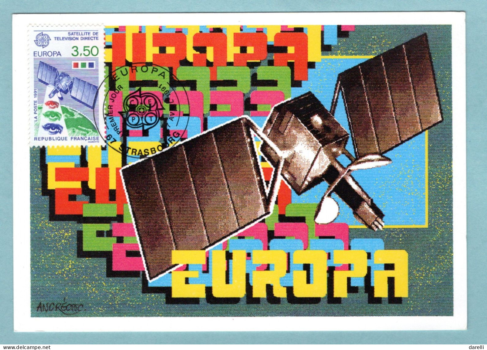 Carte Maximum 1991 -  Europa 1991 - L'Europe Et L'espace - Satellite - YT  2697 - 67 Strasbourg - 1990-1999