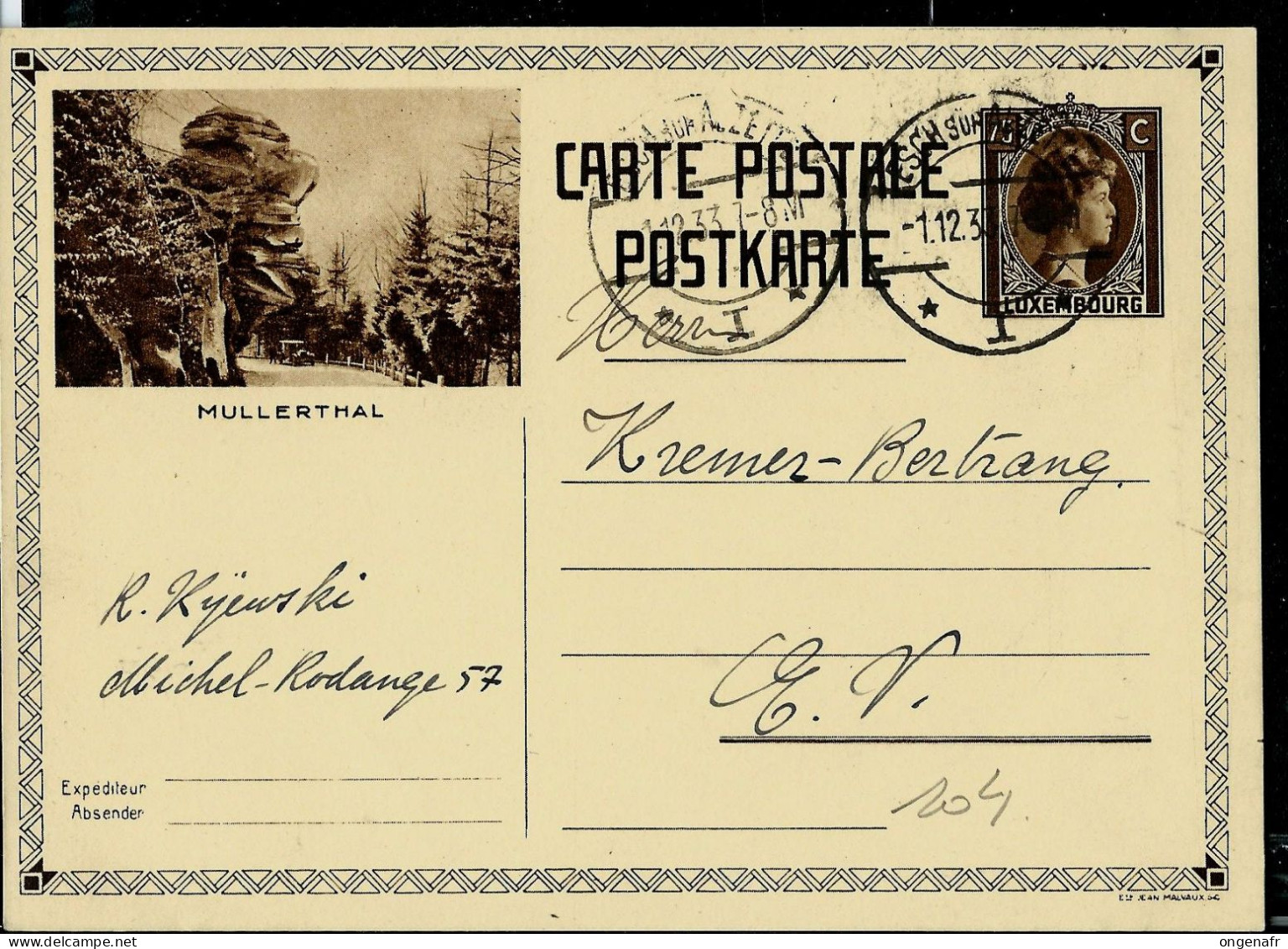 Carte Illustrée N° 104. Vue : MULLERTHAL  - Obl. ESCH/ALZETTE  01/12/1930 - Enteros Postales