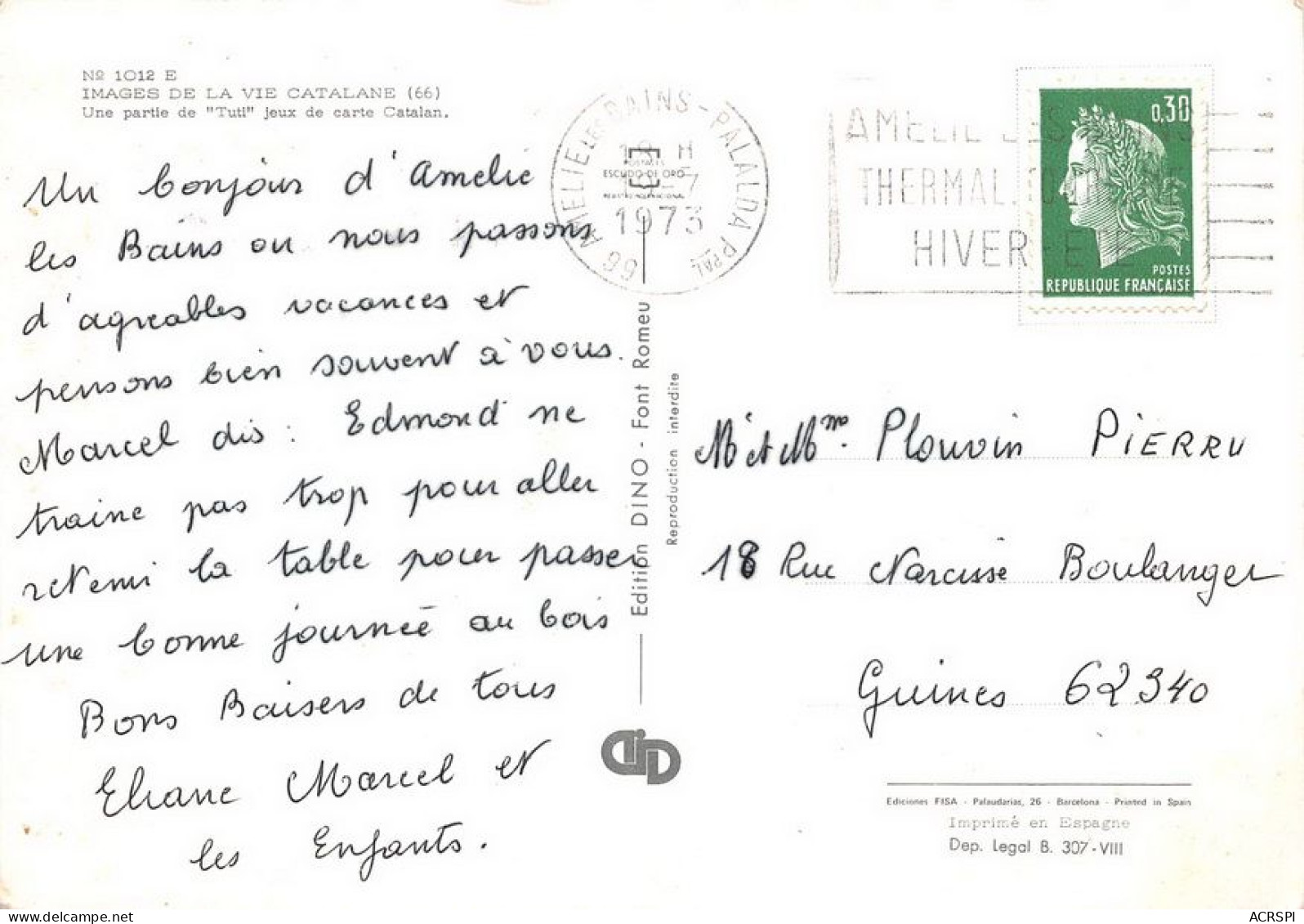 66   Villefranche-de-Conflent Jeu De Cartes Catalan  (Scan R/V) N°  14   \MT9133 - Prades