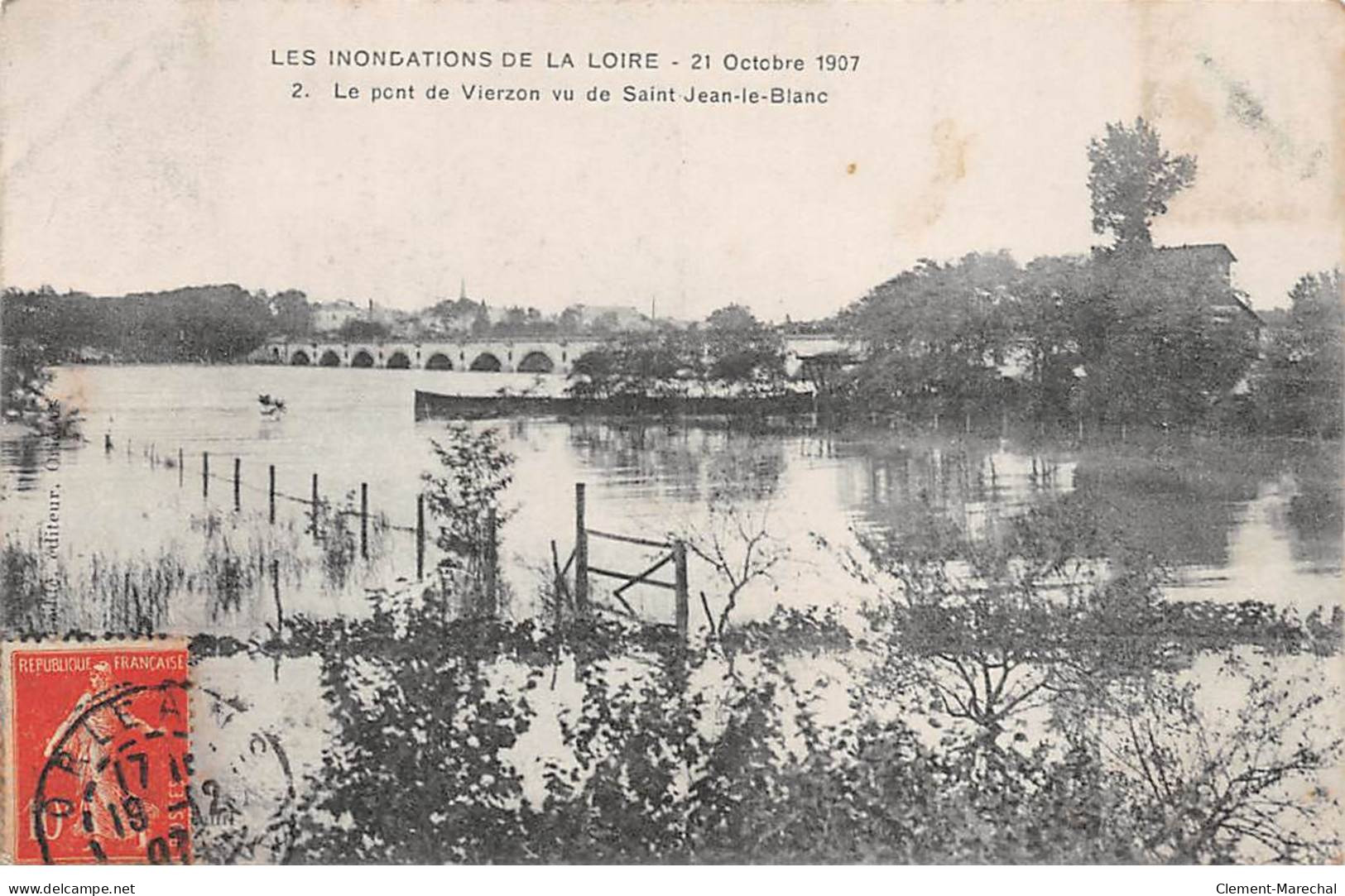 Les Inondations De La Loire - 21 Octobre 1907 - Le Pont De VIERZON Vu De Saint Jean Le Blanc - Très Bon état - Vierzon