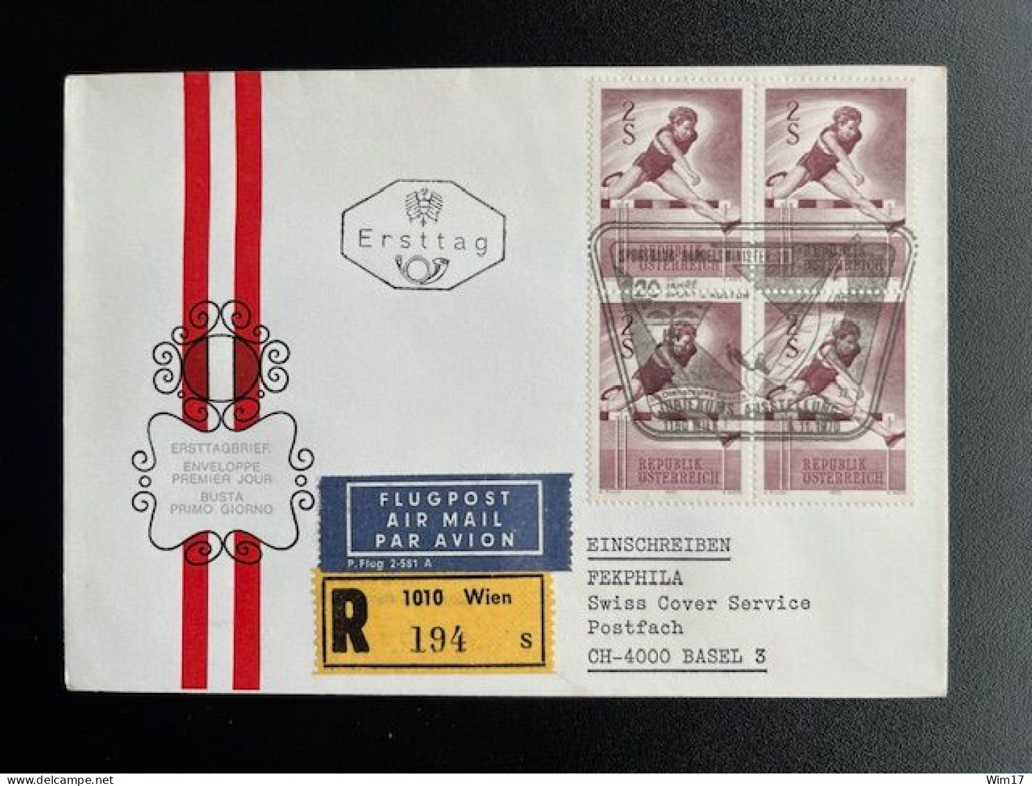 AUSTRIA 1970 REGISTERED FDC ATHLETICS VIENNA WIEN TO BASEL 06-11-1970 OOSTENRIJK OSTERREICH EINSCHREIBEN - FDC