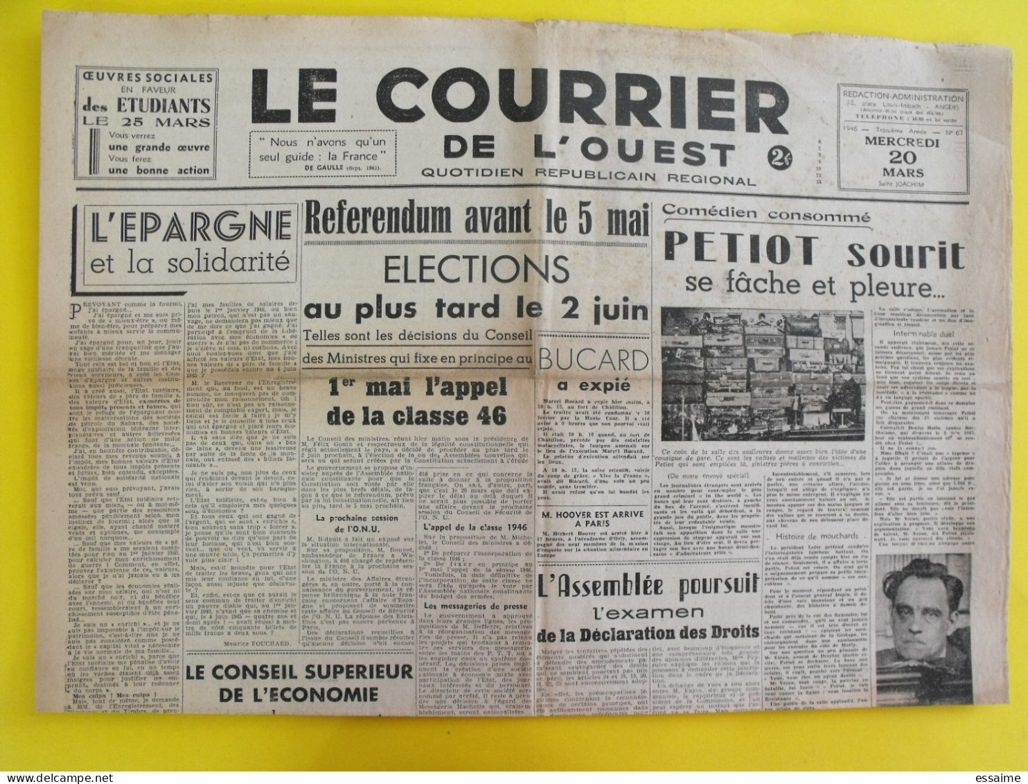 4 n° journal Le Courrier de l'Ouest de février-mars 1946 Nuremberg Peron Ouest-Eclair Luchaire Bucard Dachau Petiot