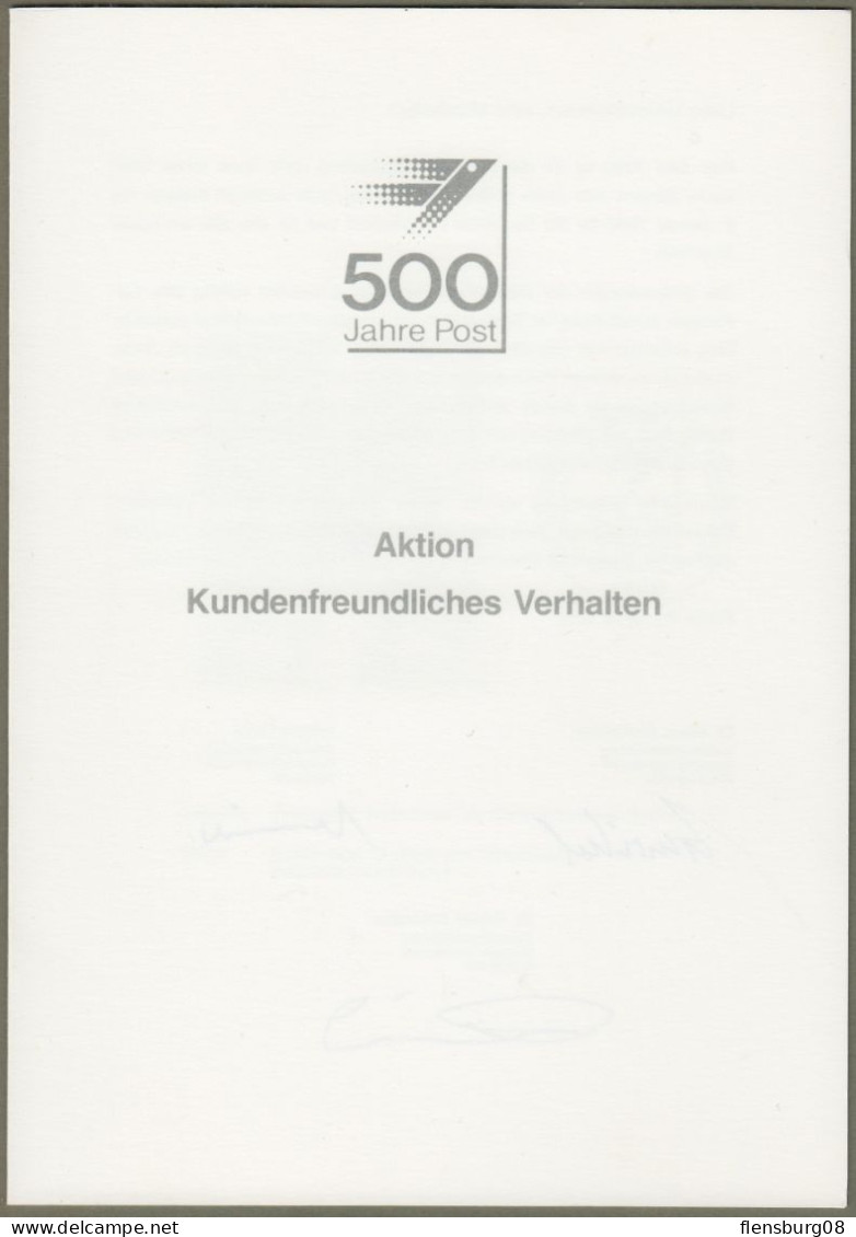 Bund: Minister Card - Ministerkarte, Mi-Nr. 1445 ESST, " 500 Jahre Post - Aktion Kundenfreundliches Verhalten "   X - Covers & Documents