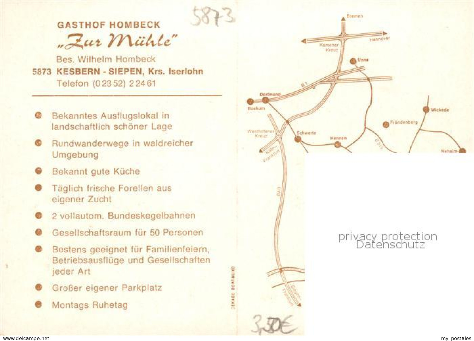 73864203 Kesbern Gasthof Hombeck Zur Muehle Gastraeume Kegelbahn Kesbern - Iserlohn