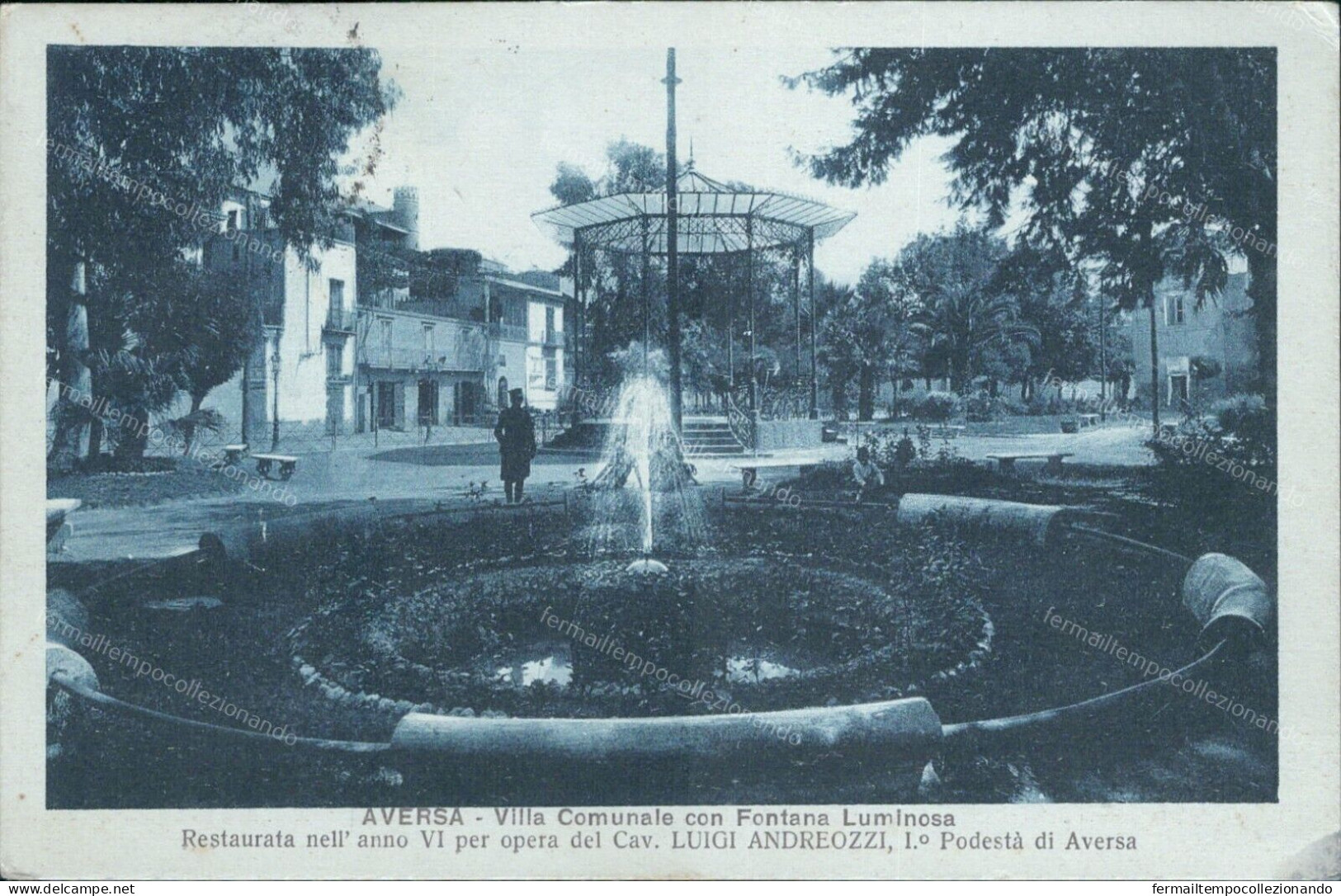 Cs200 Cartolina Aversa Villa Comunale Con Fontana Luminosa Caserta Campania 1932 - Caserta