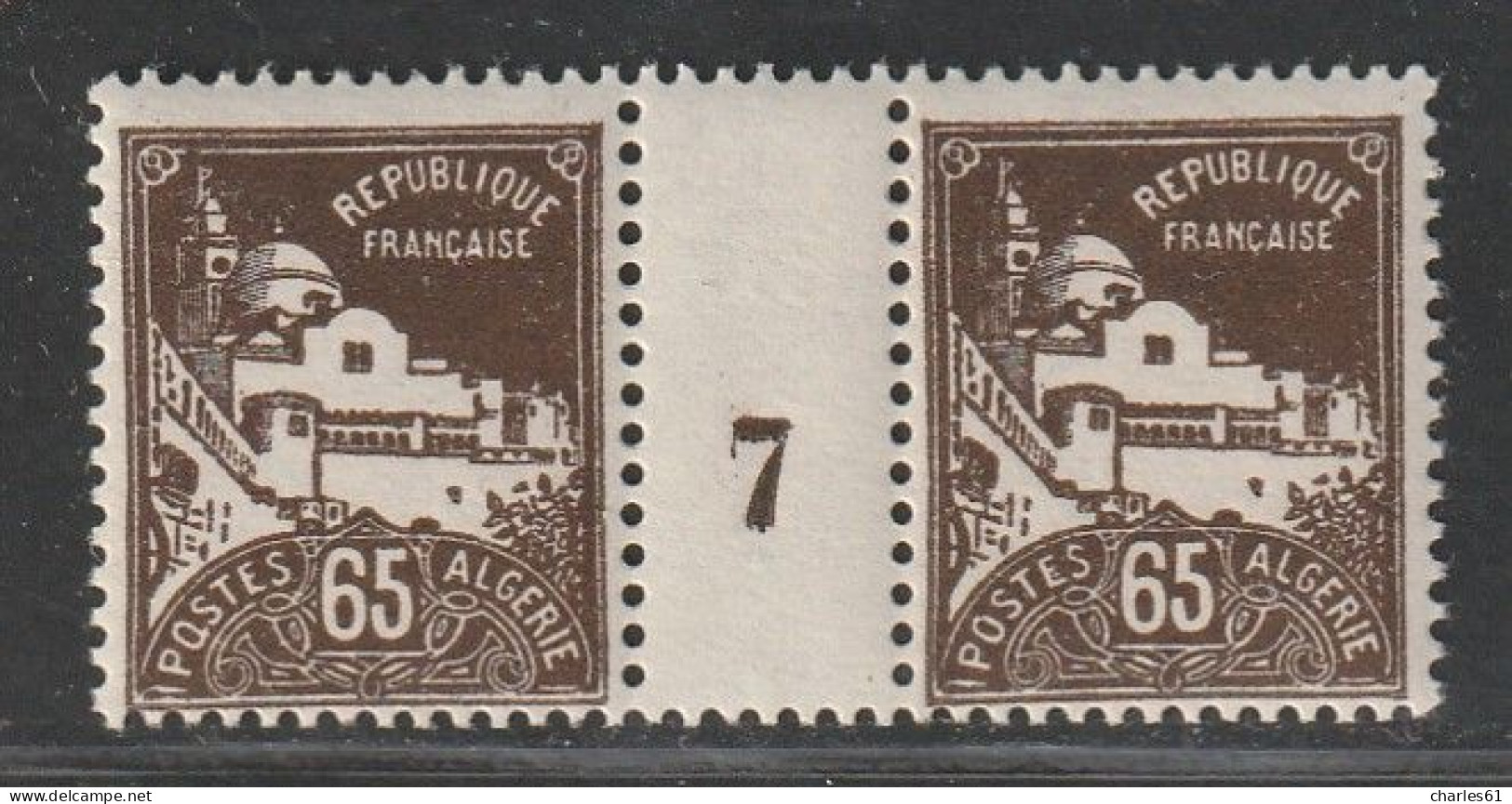 ALGERIE - MILLESIMES - N°80 ** (1927) 65c Sépia - Ungebraucht