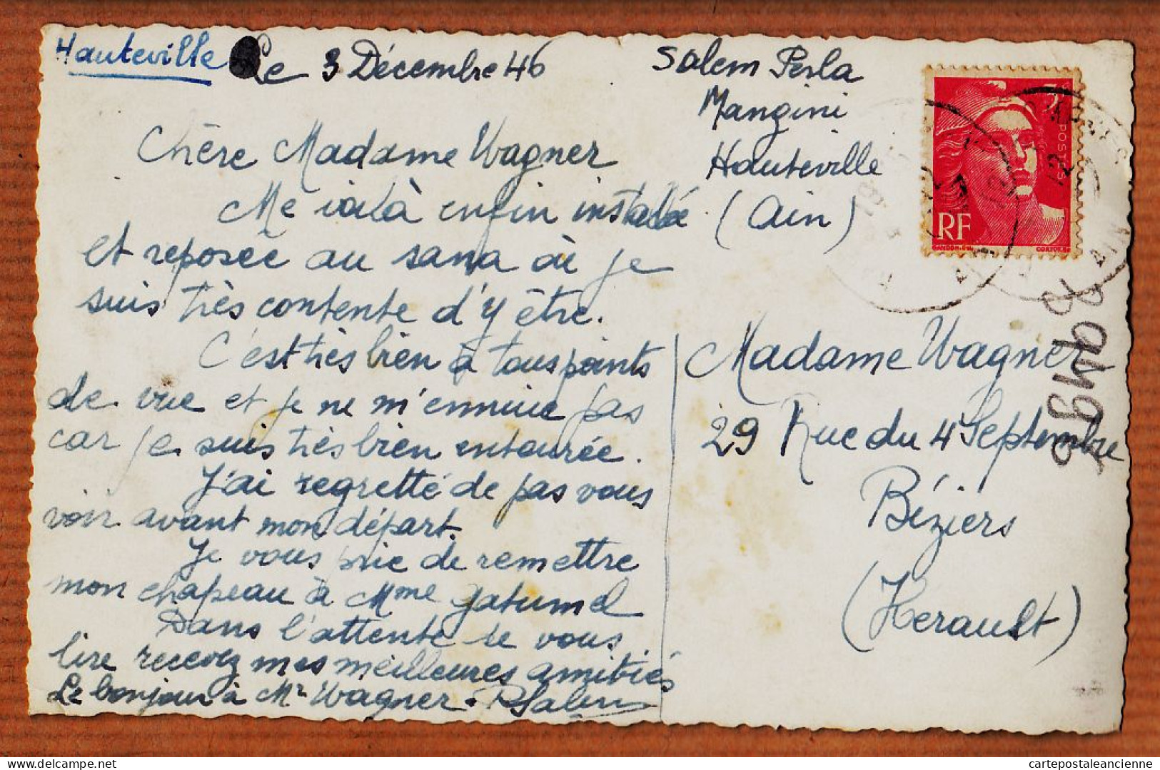 05562 / ⭐ ♥️ Rare Carte-Photo HAUTEVILLE 01-Ain Sanatorium SALEM PERLA MANGINI 1946 à WAGNER Rue 4 Septembre Béziers - Hauteville-Lompnes