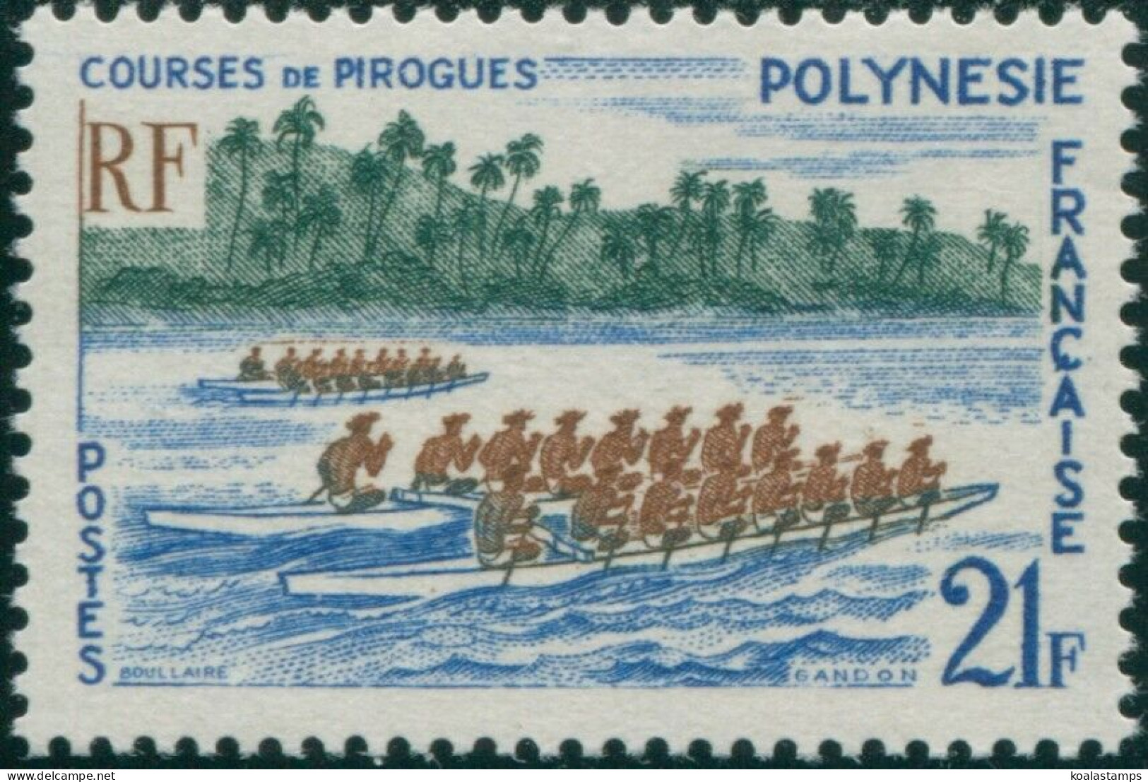 French Polynesia 1967 Sc#232,SG72 21f Pirogue Racing MLH - Other & Unclassified