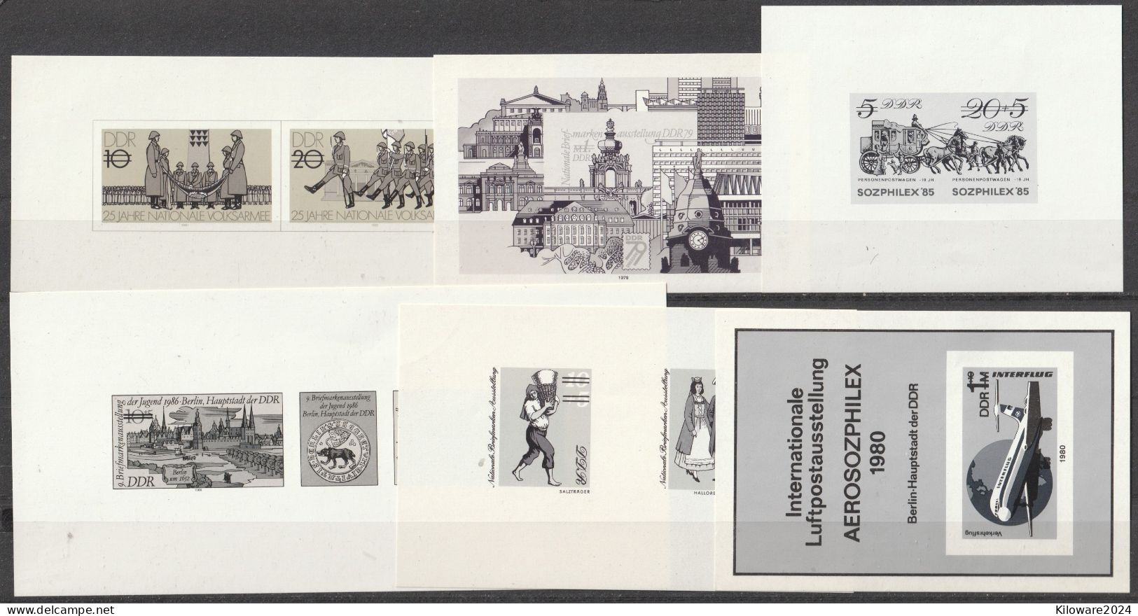 DDR: Lot Mit 6 Versch. Schwarzdrucken Ohne Gummi.  (025) - Vrac (max 999 Timbres)