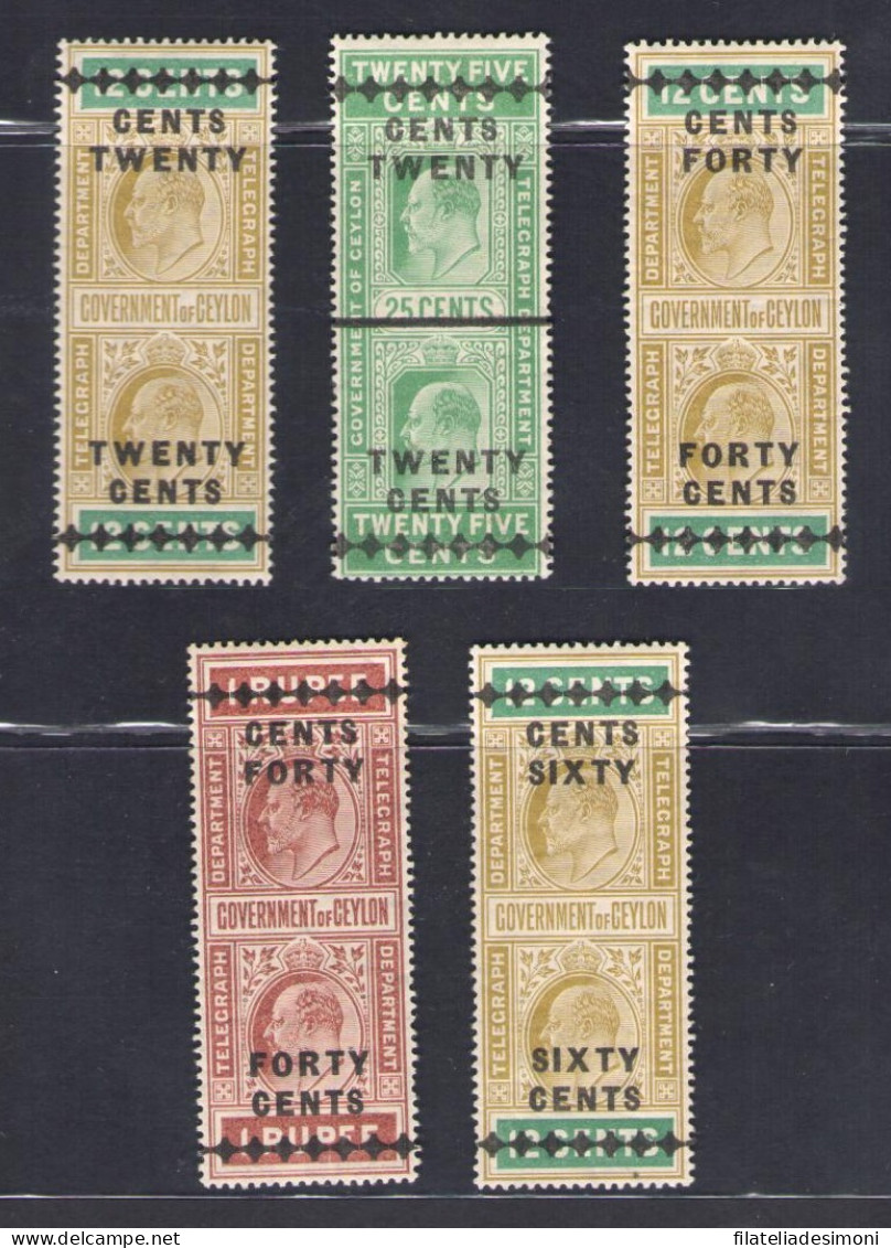 1910 Ceylon, Stanley Gibbons Telegrafici N. 180/84- MH* - Autres & Non Classés