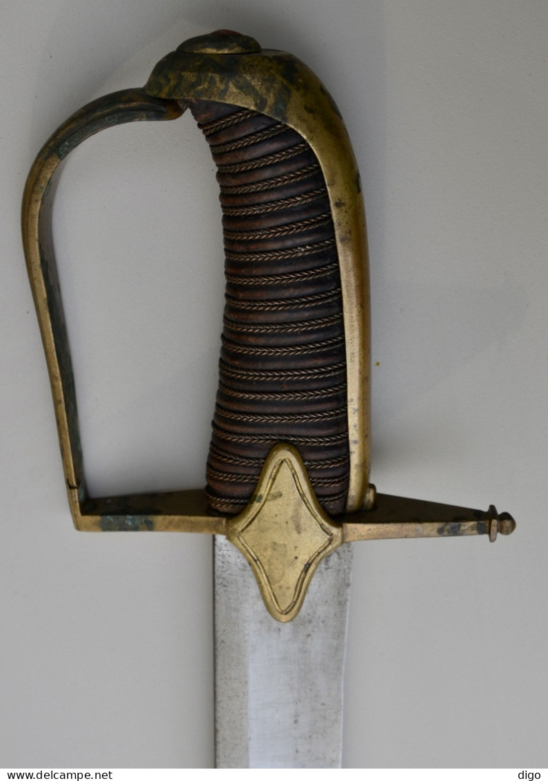 Sabre D’officier De Chasseurs à Cheval Modèle 1792, Avec Son Ceinturon En Cuir à Boucles à Tête De Lion En Laiton Doré. - Messen